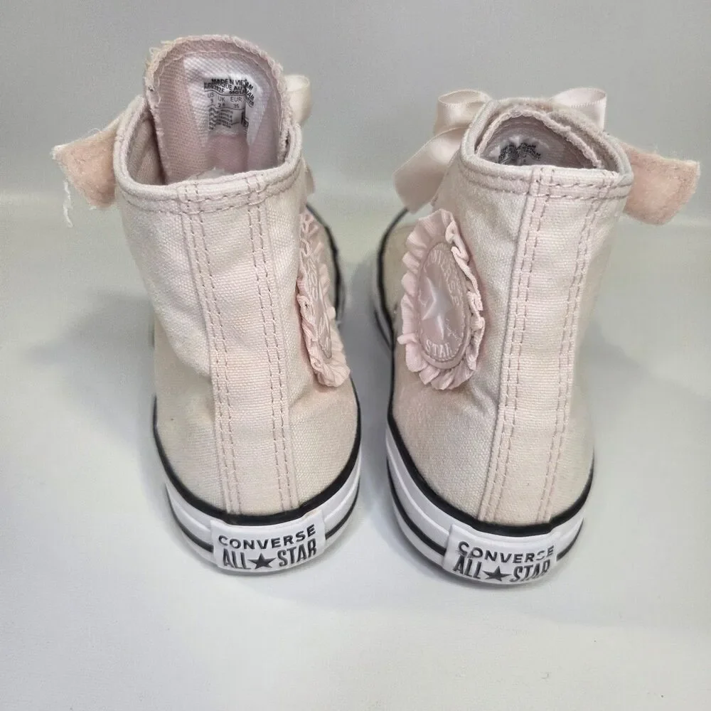Converse Chuck Taylor High Top Sneaker Pink Ruffle  Bow sz 3 youth (big girls)